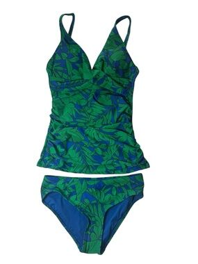 Nip Tuck NWOT Blue & Green Tropical Leaf Print Tankini Swim Set Size 4